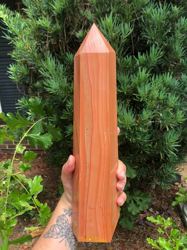 Huge Striped Red Jasper Polished Tower/Obelisk