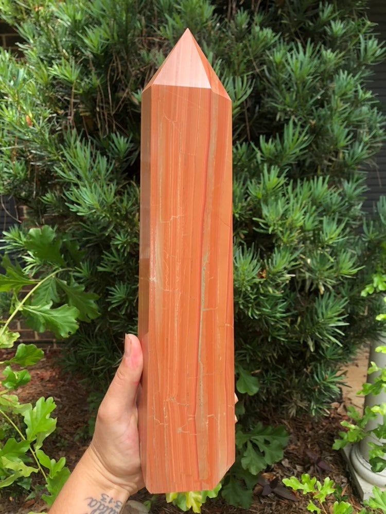 Huge Striped Red Jasper Polished Tower/Obelisk