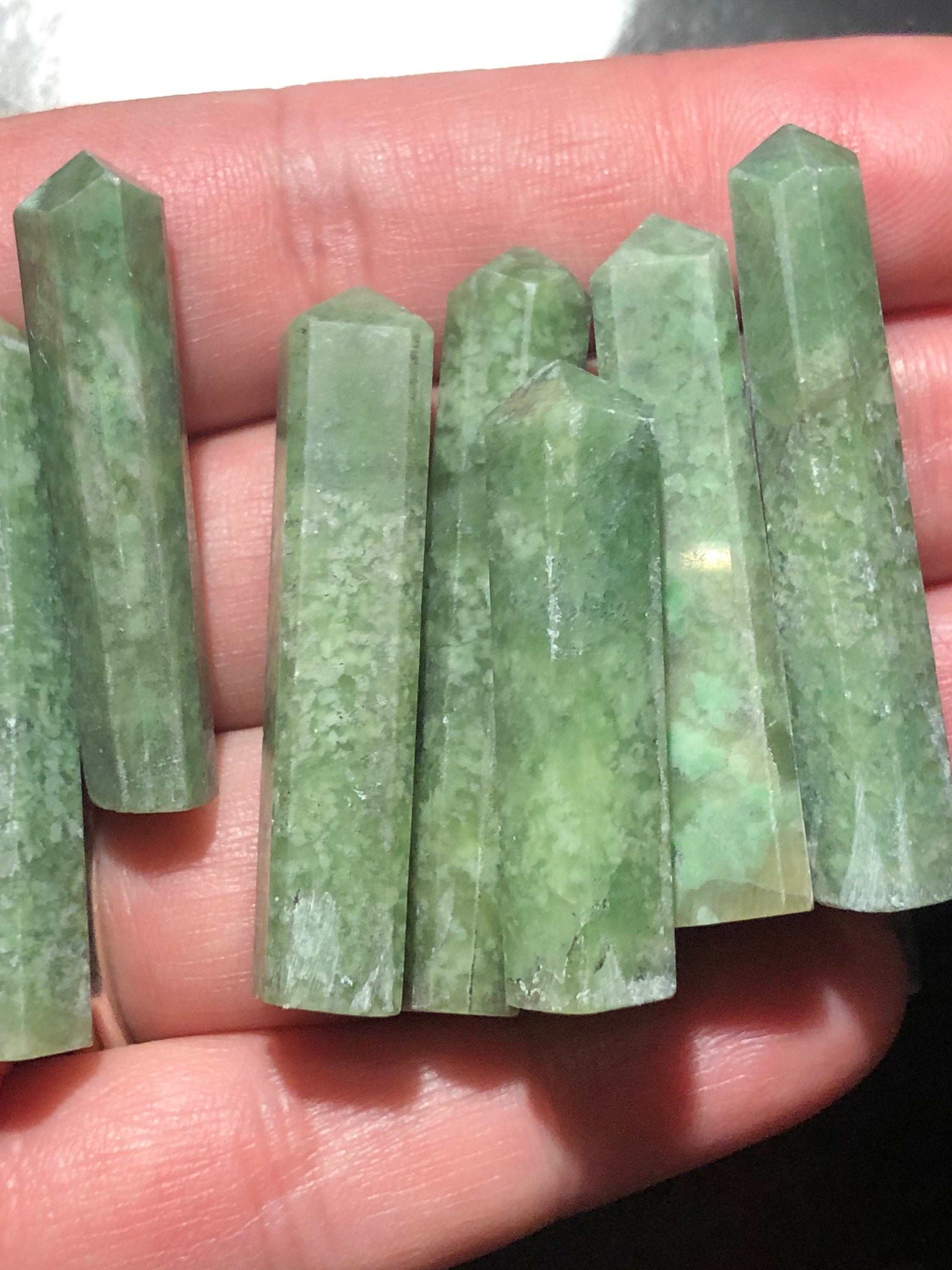 Green Jade Obelisk Tower Natural Stone Point Jewelry Making Supplies (1)