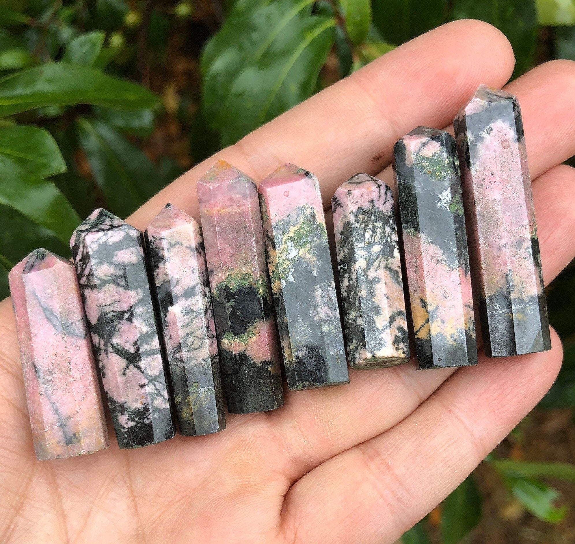 Little Rhodonite Obelisk Tower Natural Stone Point Jewelry Making Supplies (1)