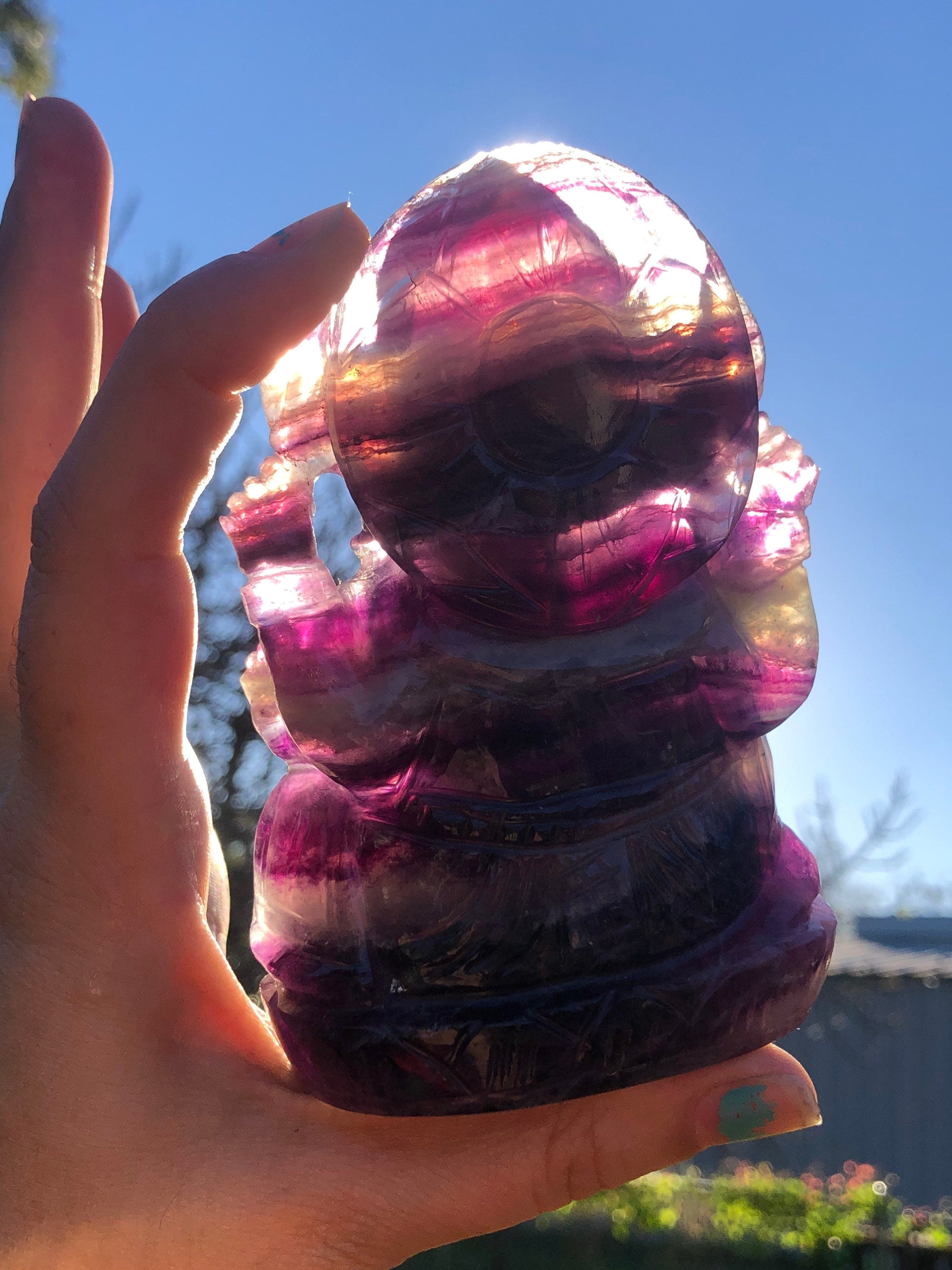Multicolored Fluorite Ganesha Stone Carving