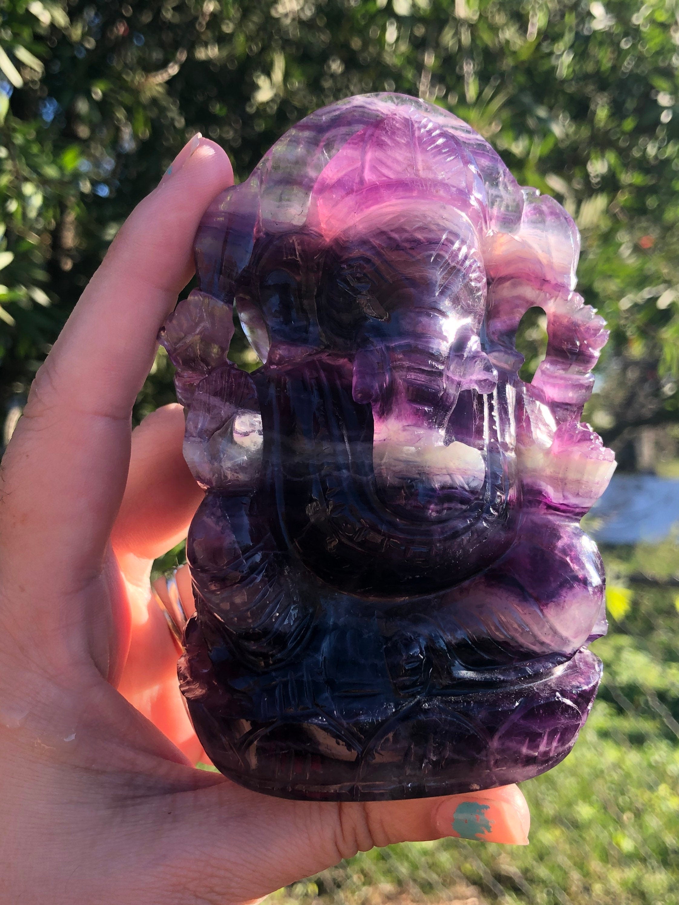 Multicolored Fluorite Ganesha Stone Carving