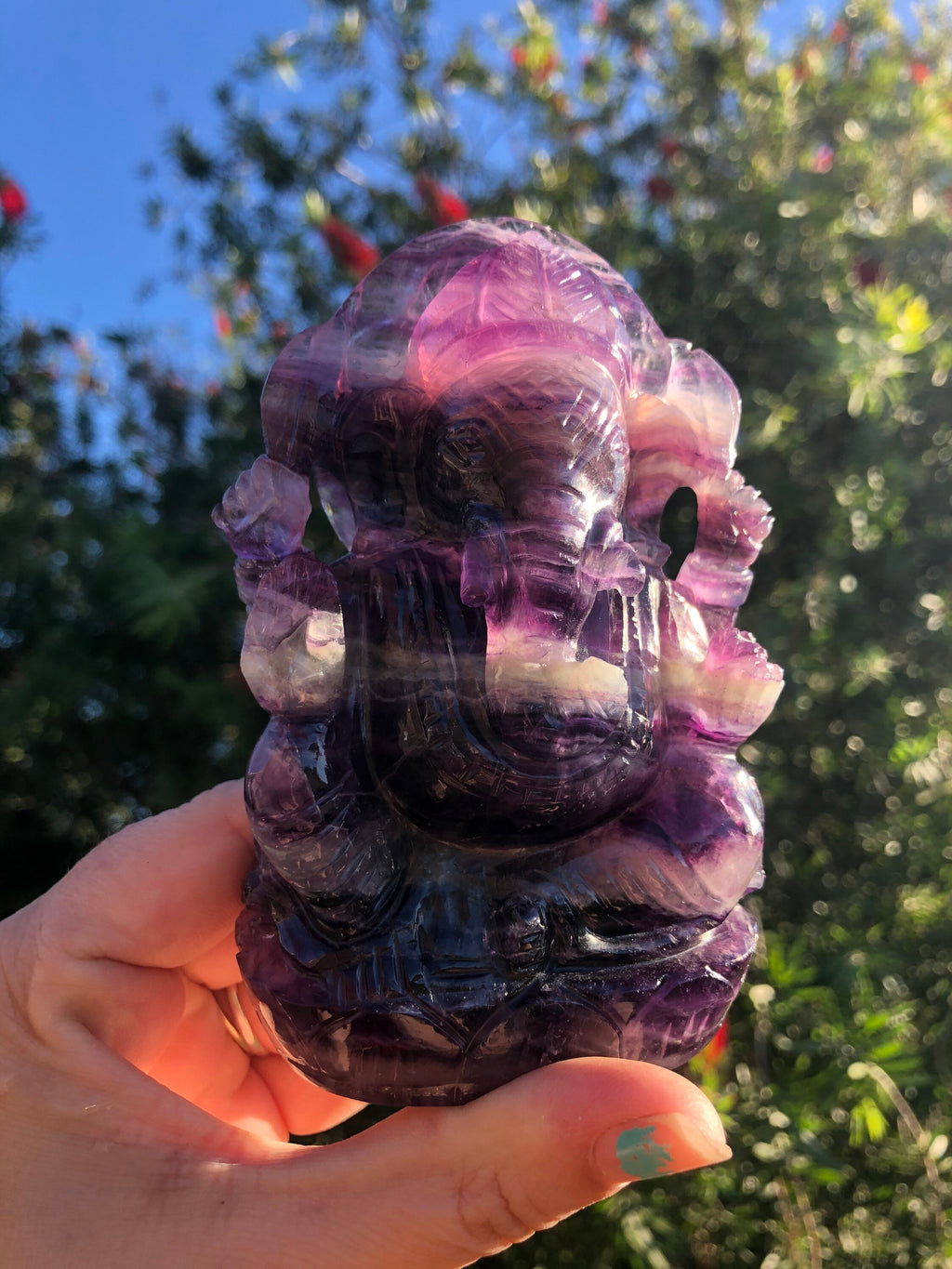 Multicolored Fluorite Ganesha Stone Carving