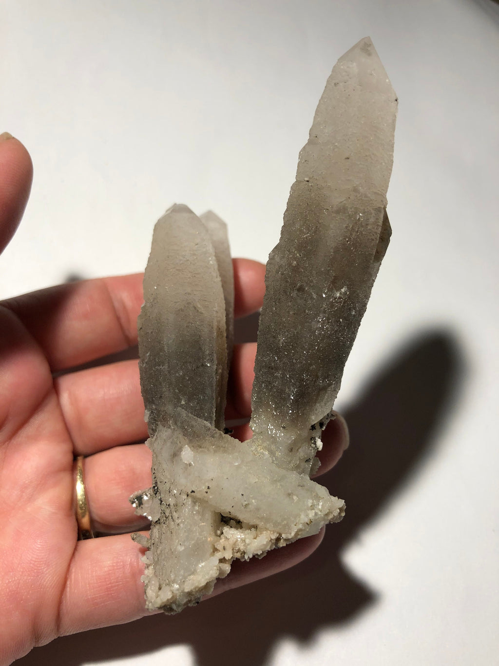 Three Quartz Crystals Cluster, Cool Zoning and Form Dalnegorsk Russia