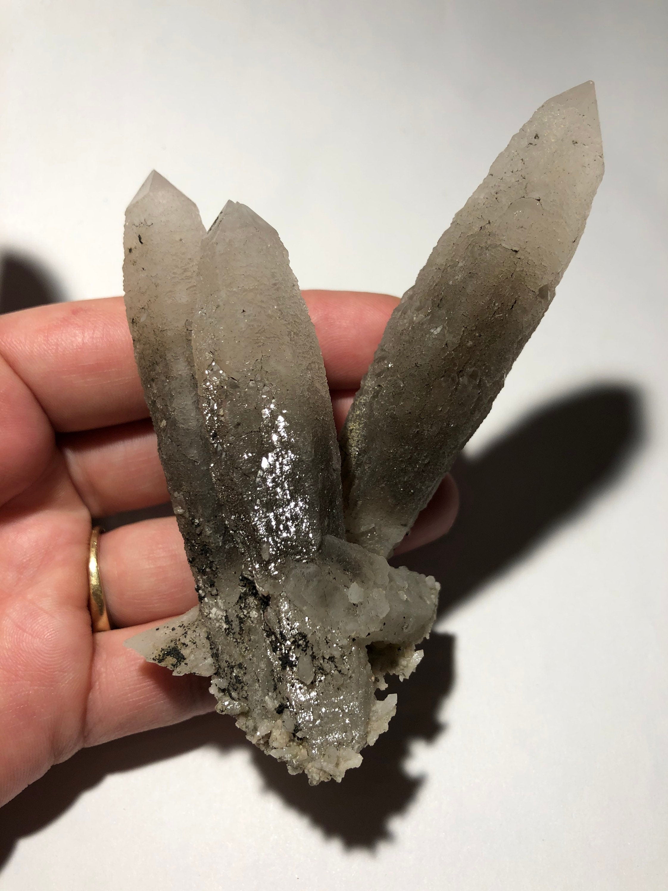 Three Quartz Crystals Cluster, Cool Zoning and Form Dalnegorsk Russia