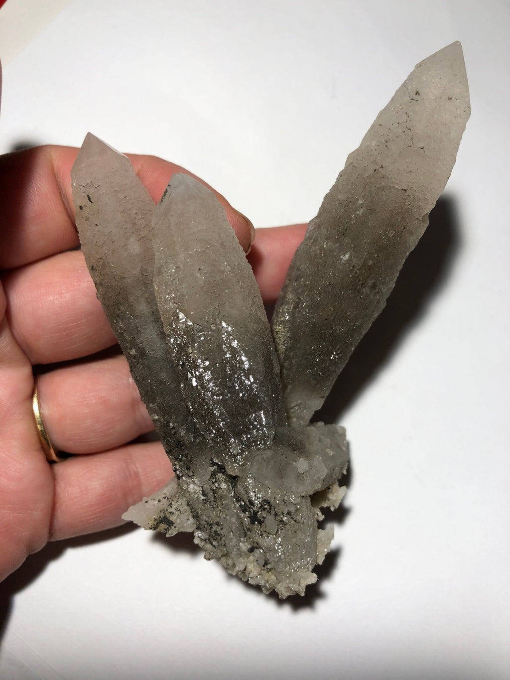 Three Quartz Crystals Cluster, Cool Zoning and Form Dalnegorsk Russia