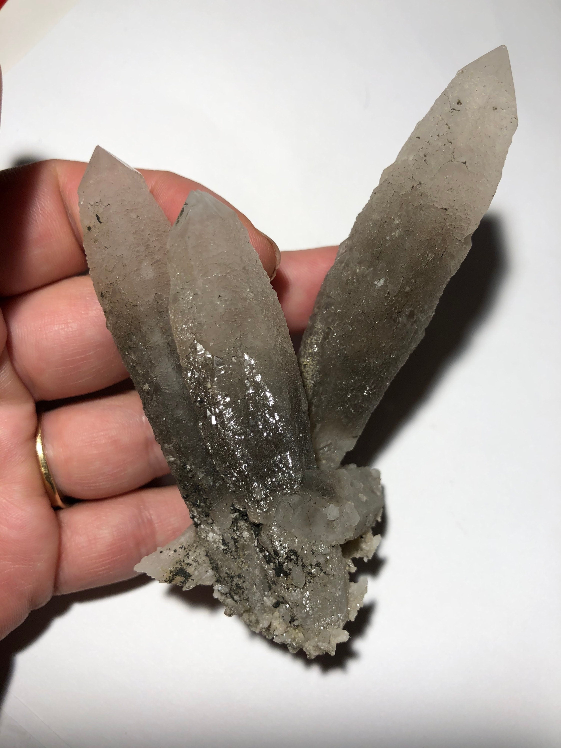 Three Quartz Crystals Cluster, Cool Zoning and Form Dalnegorsk Russia