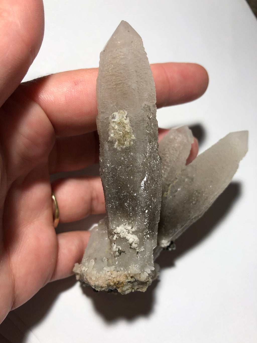 Three Quartz Crystals Cluster, Cool Zoning and Form Dalnegorsk Russia