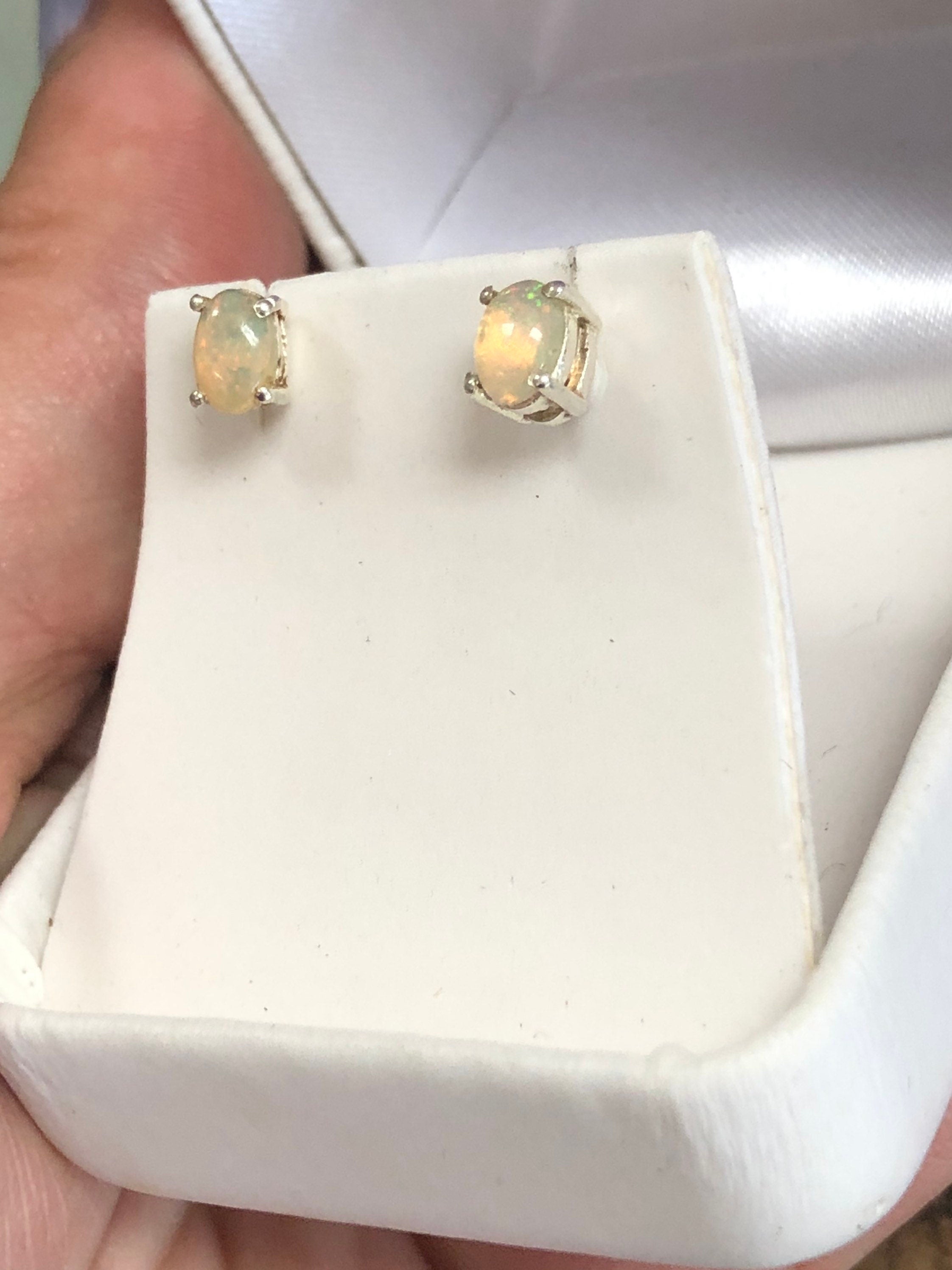 Ethiopian Welo Sterling Silver Stone Stud Earrings