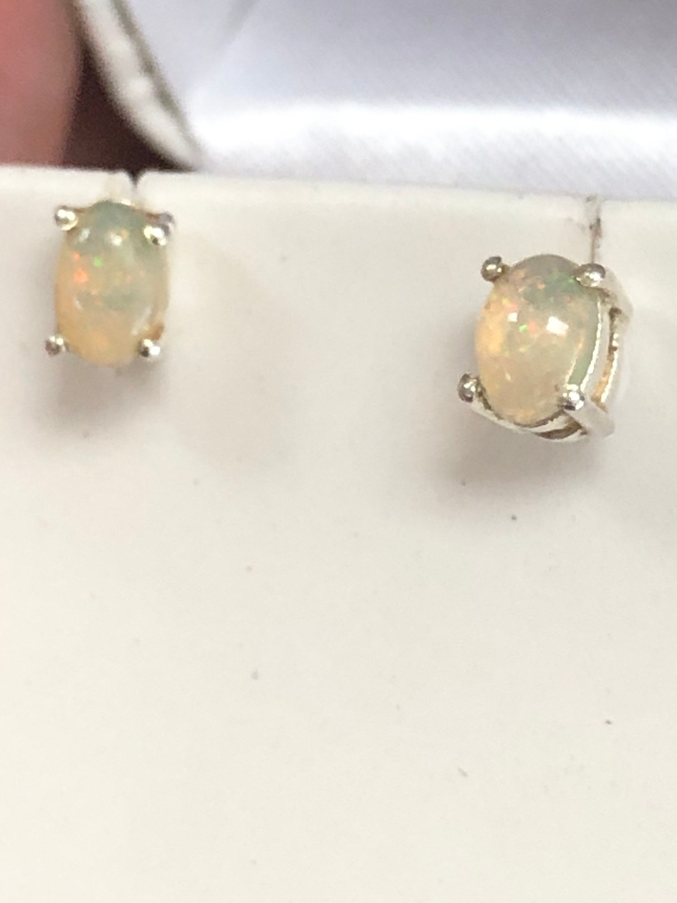 Ethiopian Welo Sterling Silver Stone Stud Earrings