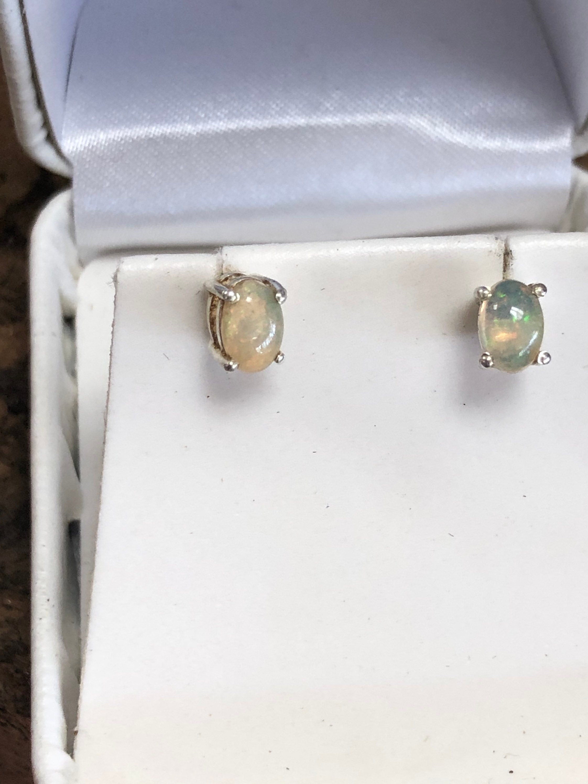 Ethiopian Welo Sterling Silver Stone Stud Earrings