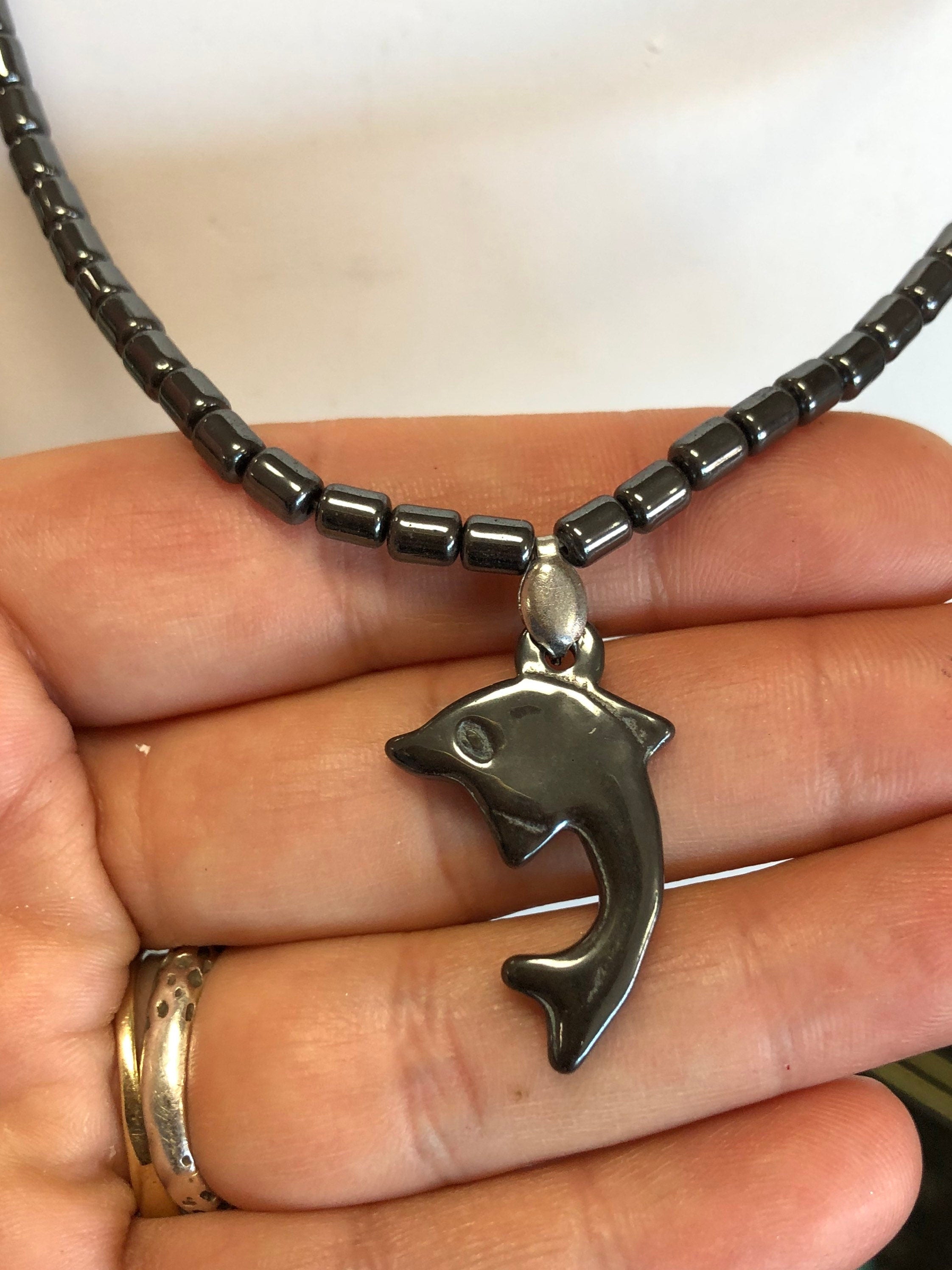 Hematite Dolphin Beaded Necklace