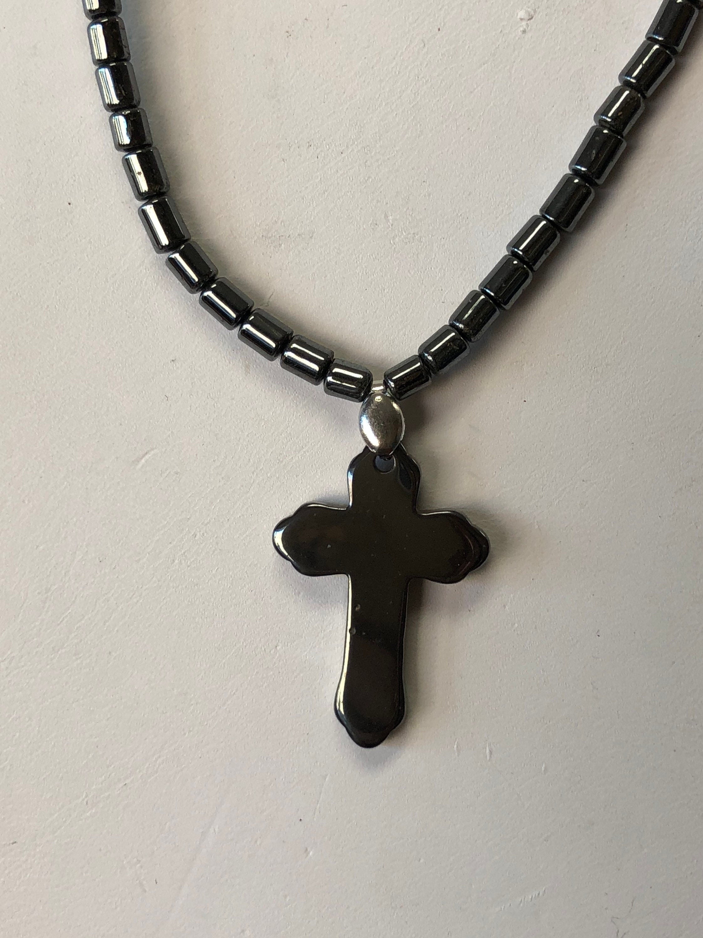 Hematite Cross Beaded Necklace