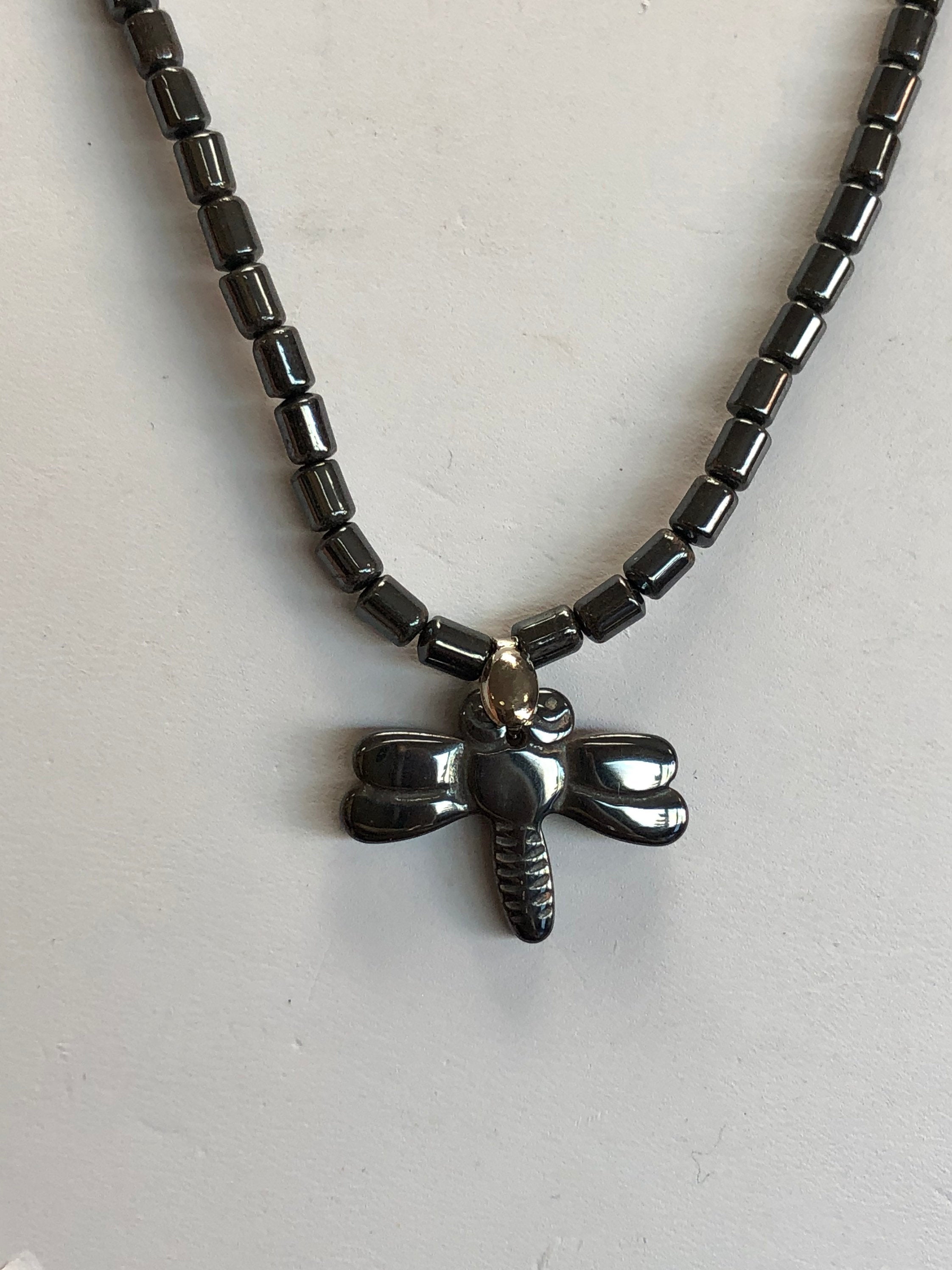 Hematite Dragonfly Beaded Necklace