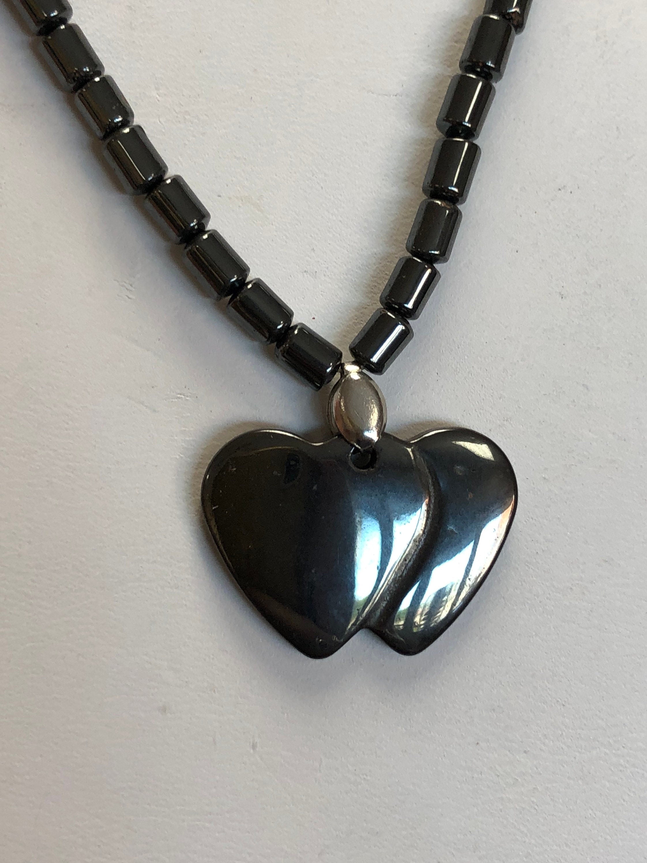 Hematite Double Twin Heart Beaded Necklace