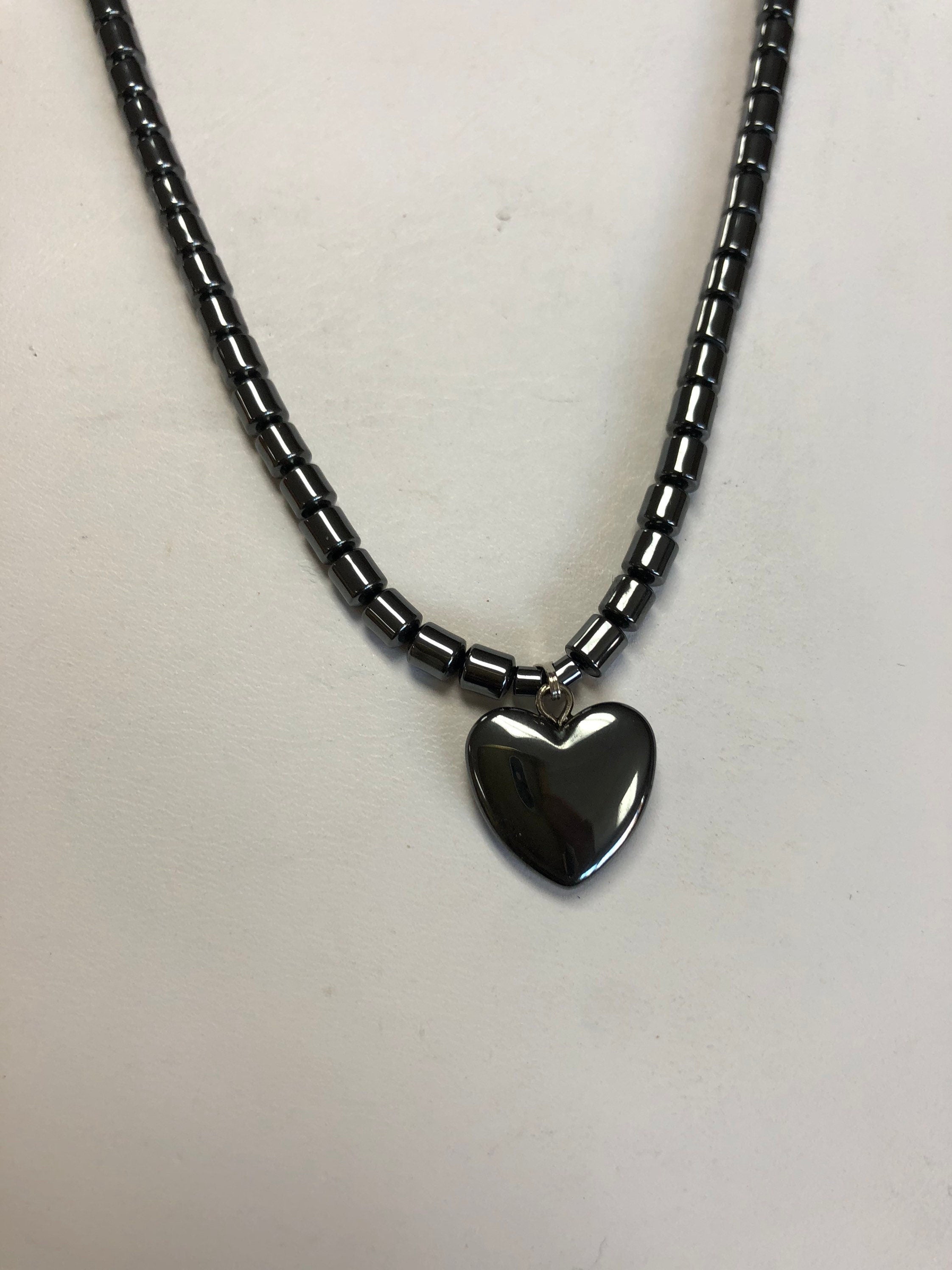 Hematite Small Heart Beaded Necklace