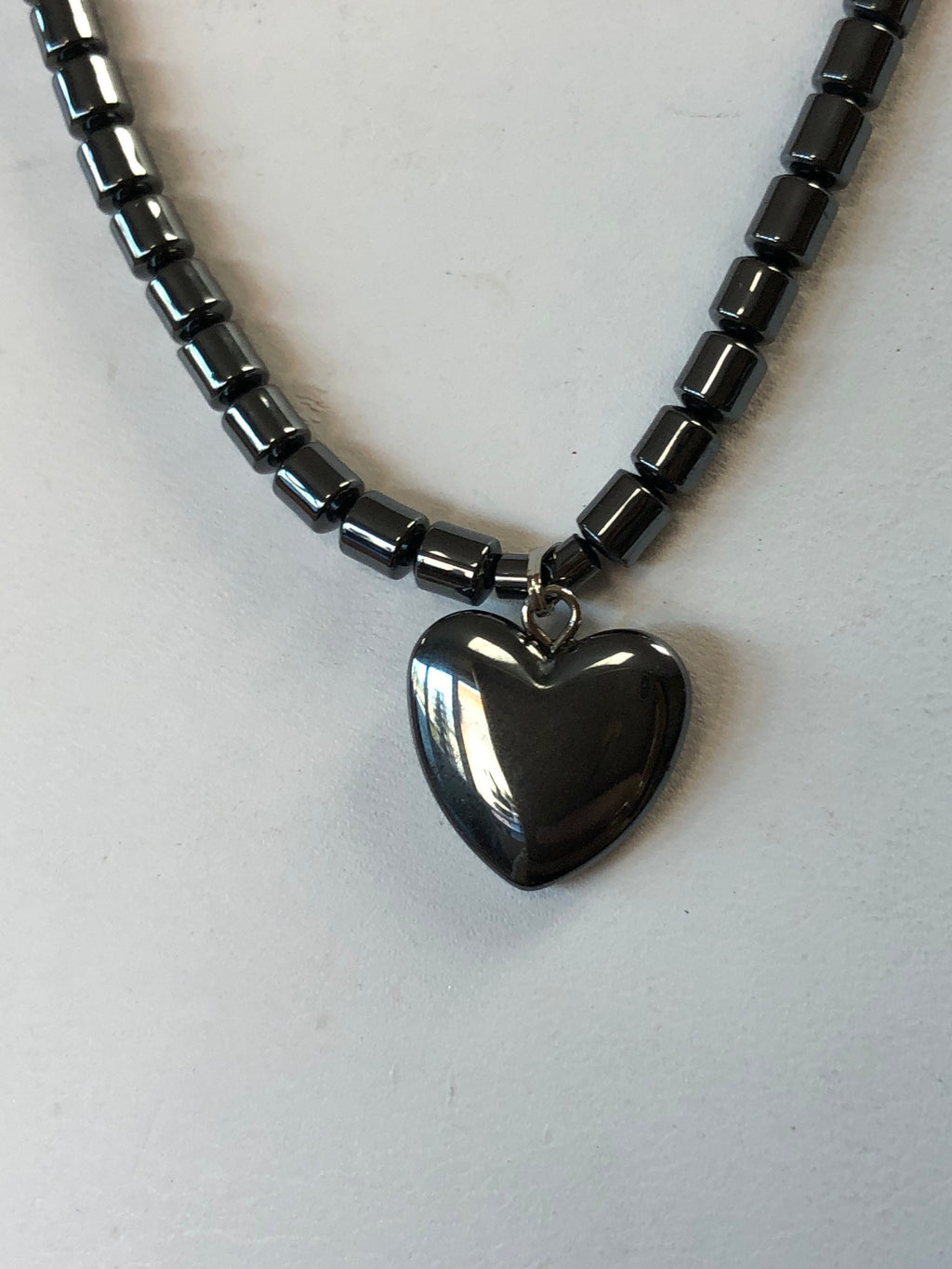 Hematite Small Heart Beaded Necklace