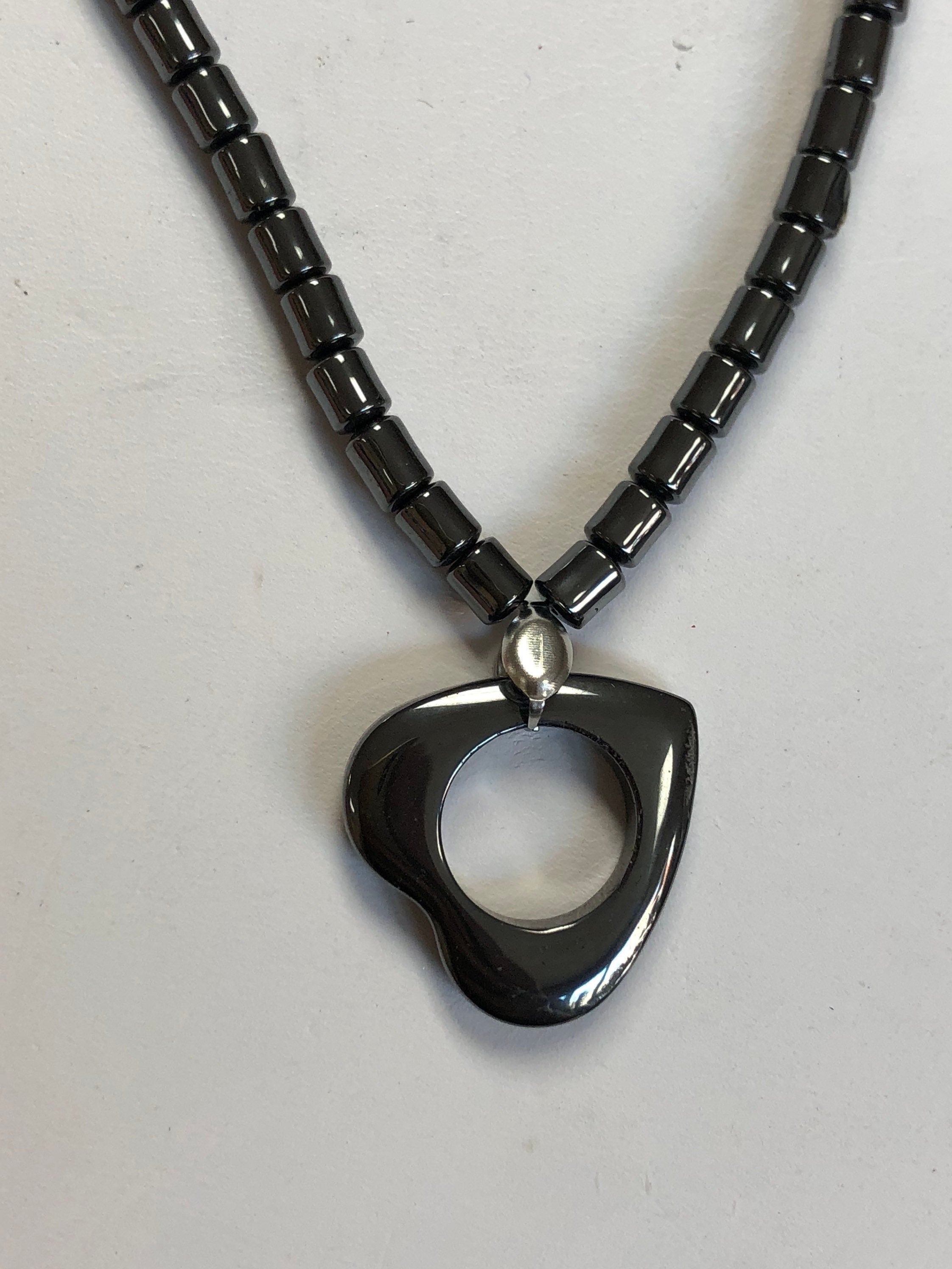 Hematite Open Heart Beaded Necklace
