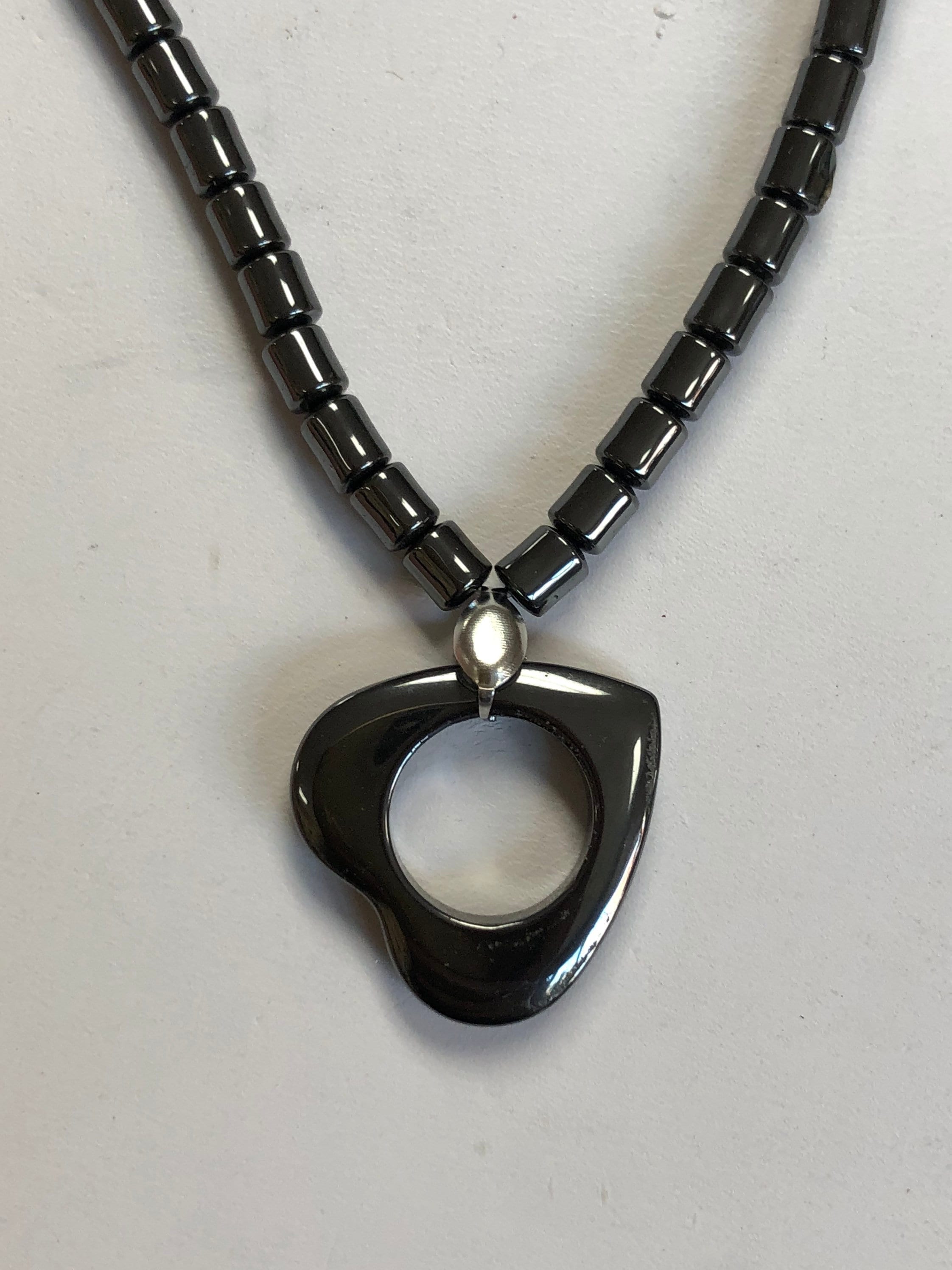 Hematite Open Heart Beaded Necklace