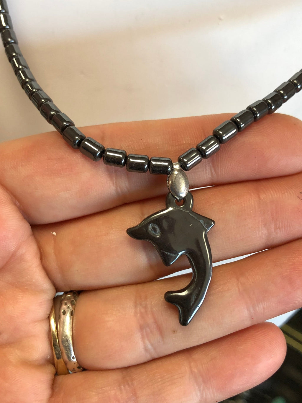 Hematite Dolphin Beaded Necklace