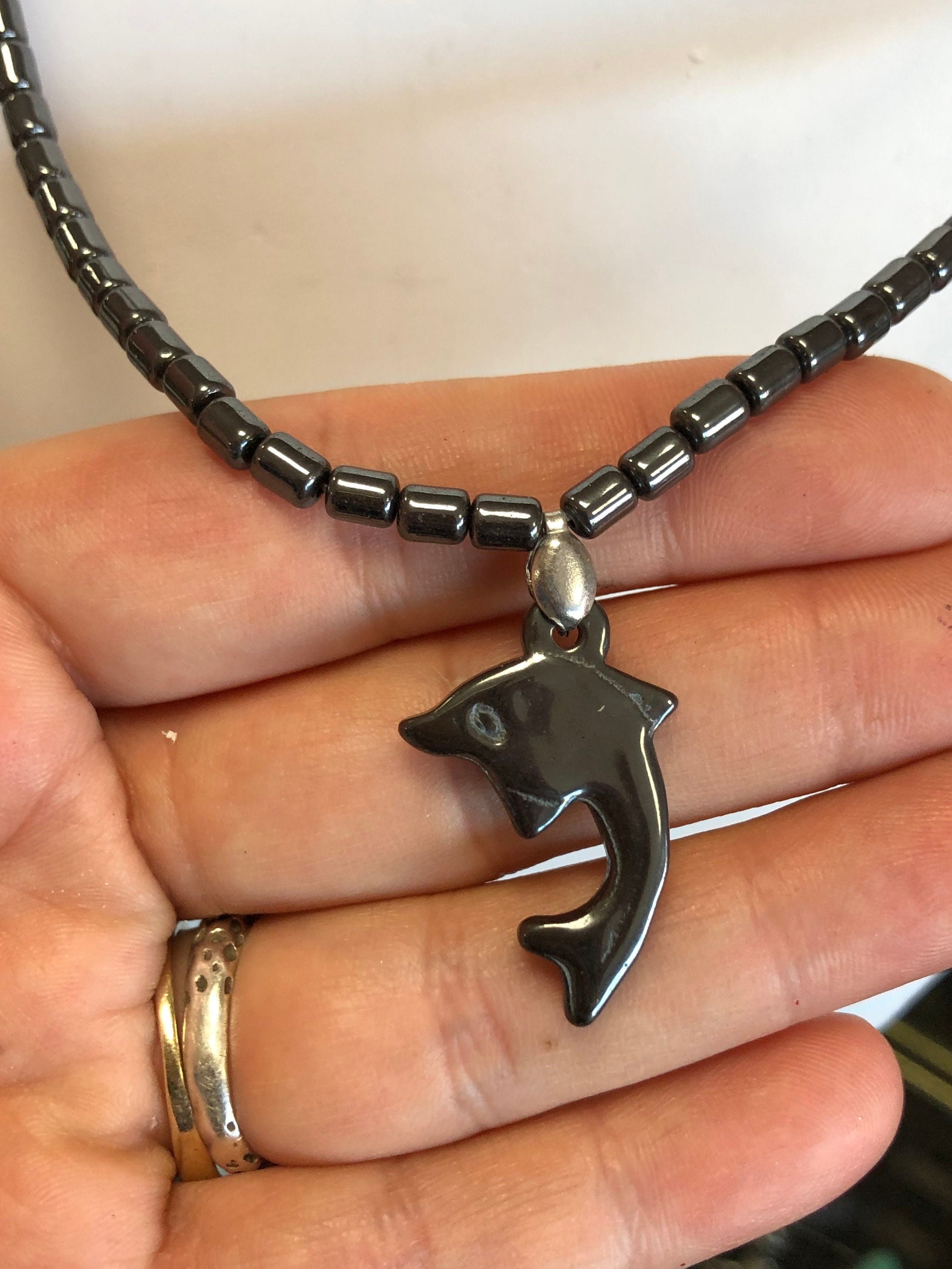 Hematite Dolphin Beaded Necklace