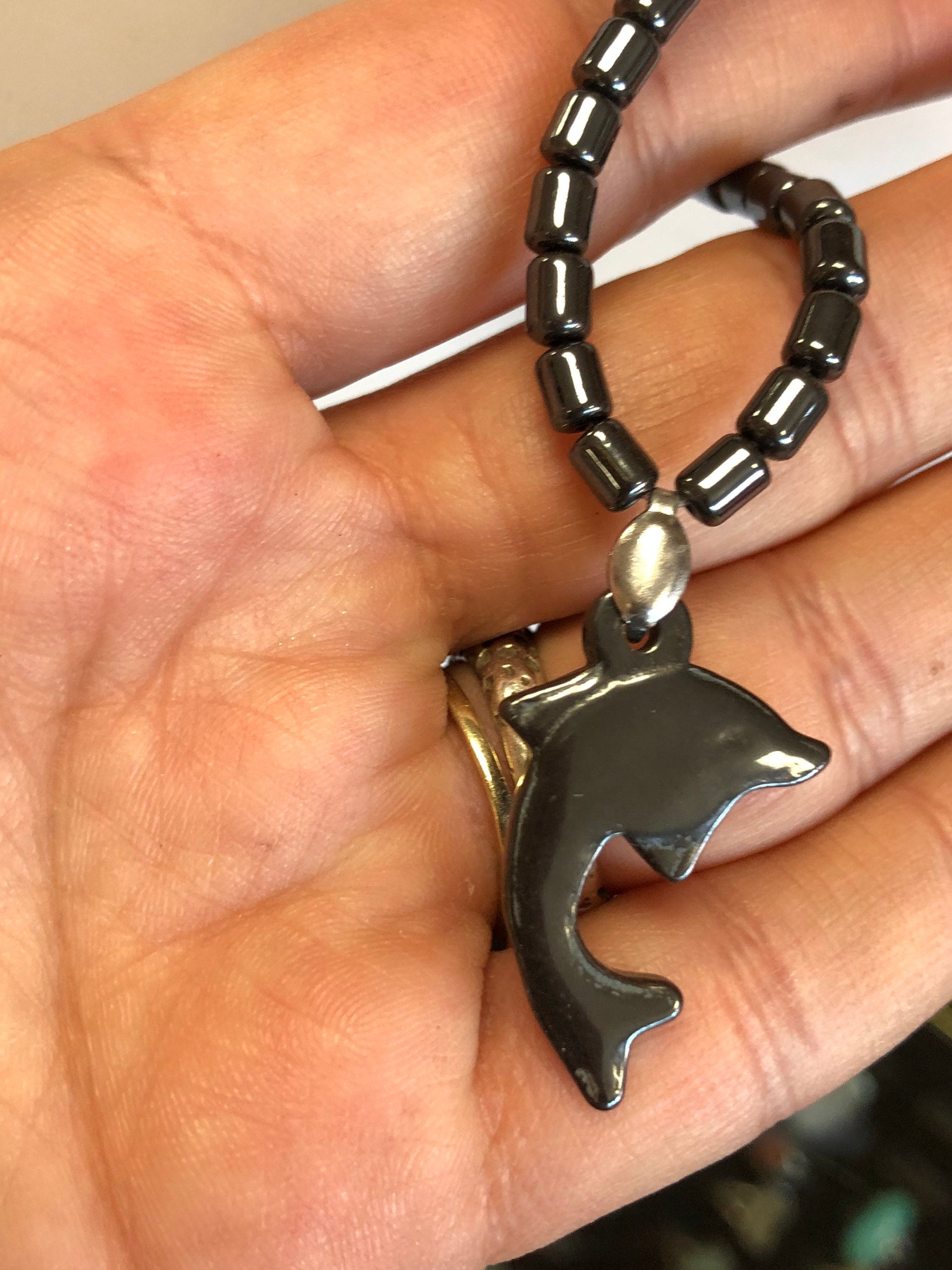 Hematite Dolphin Beaded Necklace