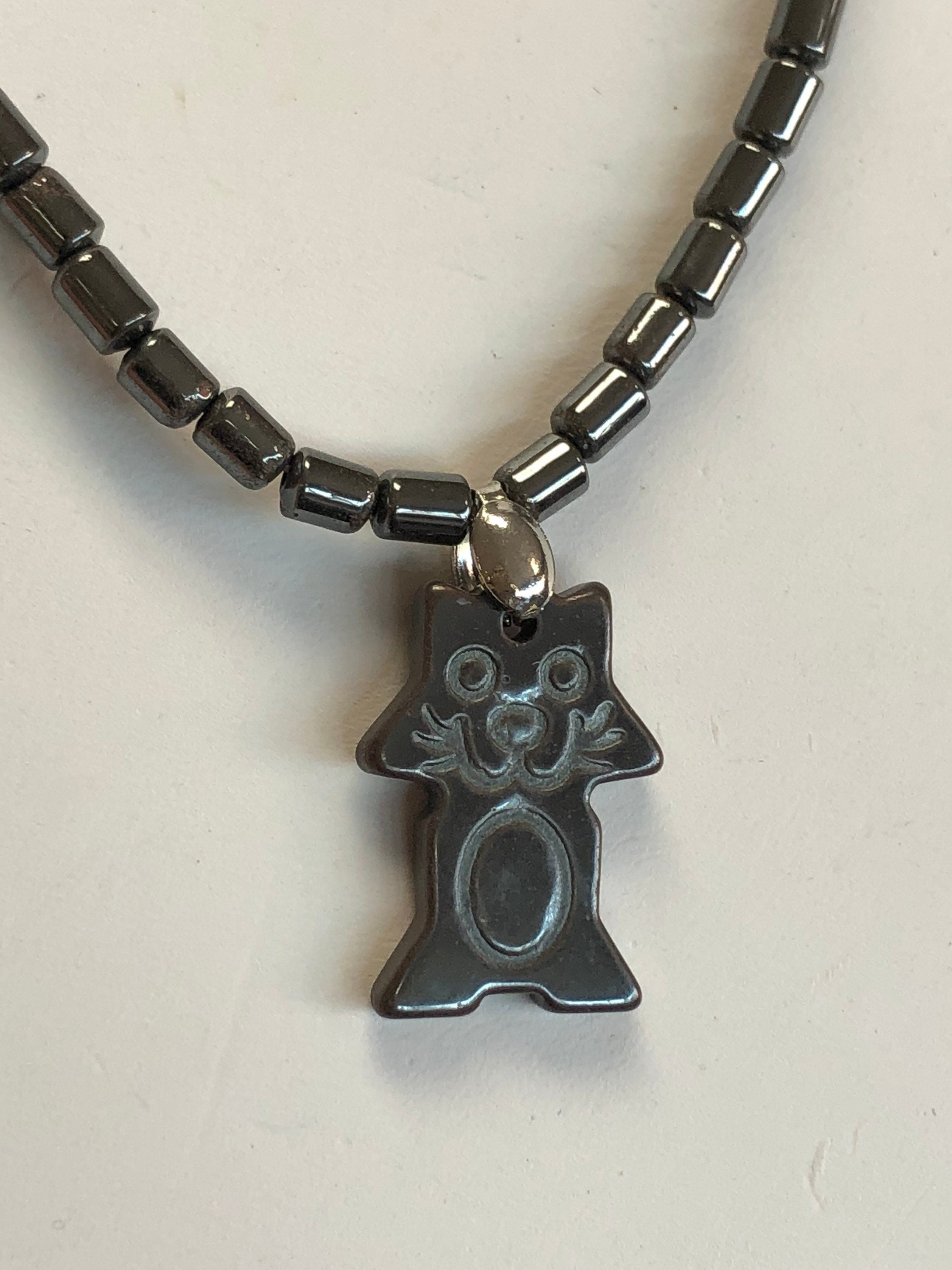 Hematite Cat Beaded Necklace