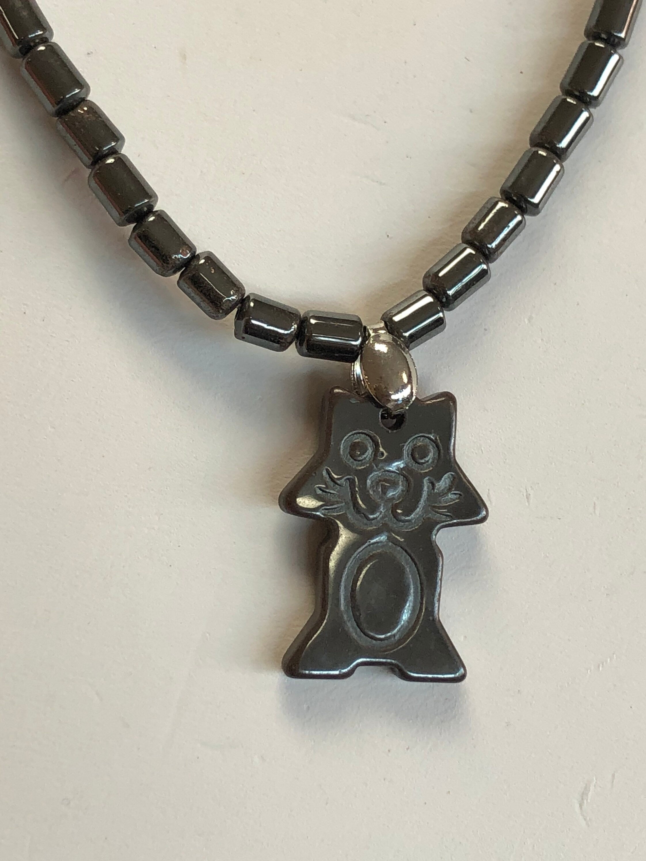 Hematite Cat Beaded Necklace