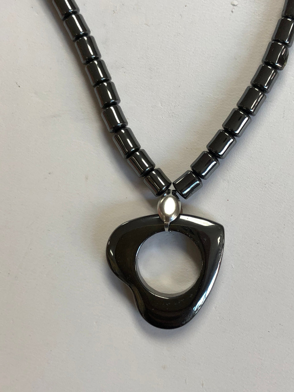 Hematite Open Heart Beaded Necklace