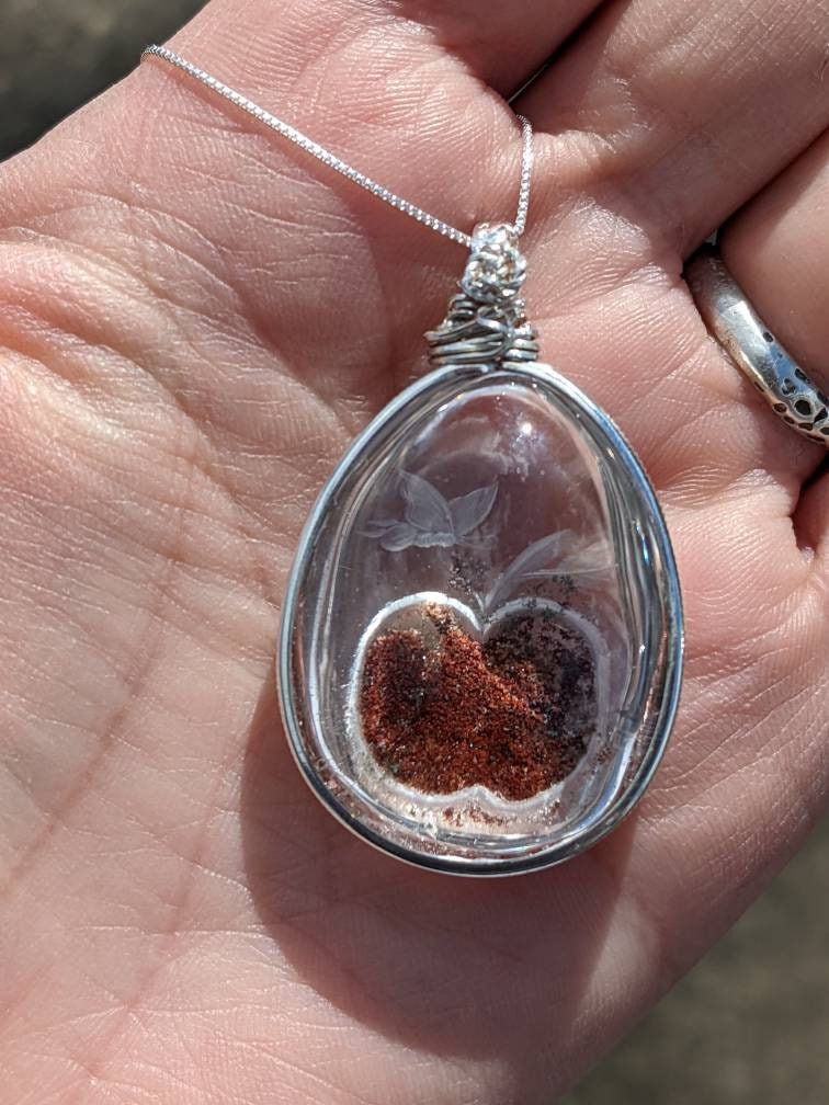 Epic Carved Lodolite Quartz, Fairy w Apple, in Sterling Silver and Sterling Chain