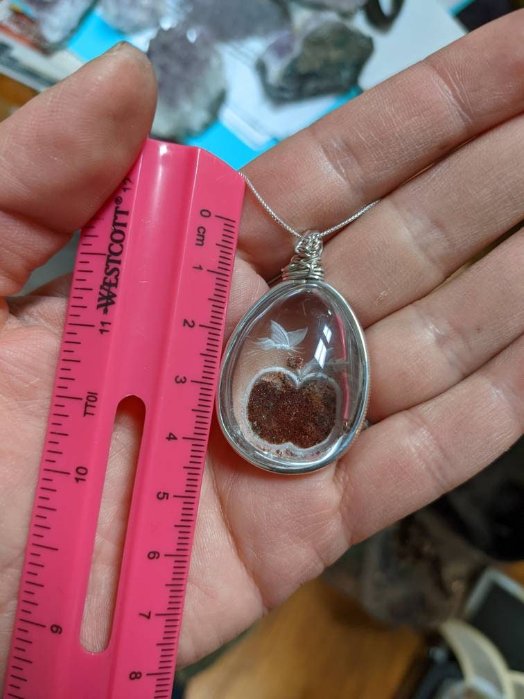 Epic Carved Lodolite Quartz, Fairy w Apple, in Sterling Silver and Sterling Chain