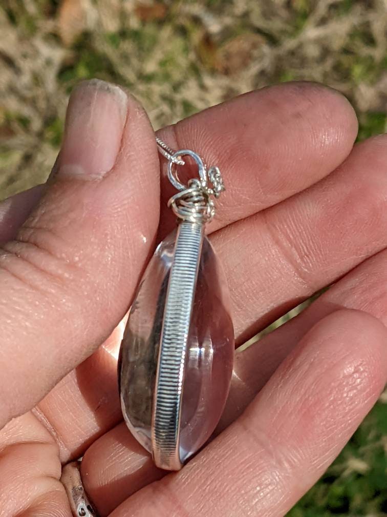 Epic Carved Lodolite Quartz, Fairy w Apple, in Sterling Silver and Sterling Chain