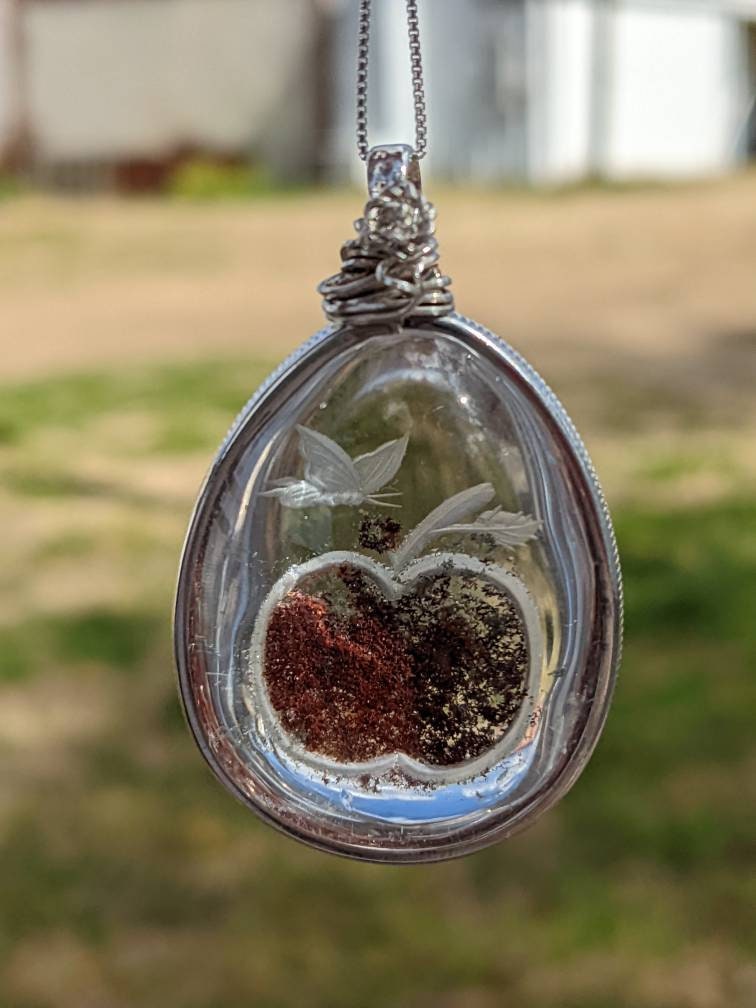 Epic Carved Lodolite Quartz, Fairy w Apple, in Sterling Silver and Sterling Chain