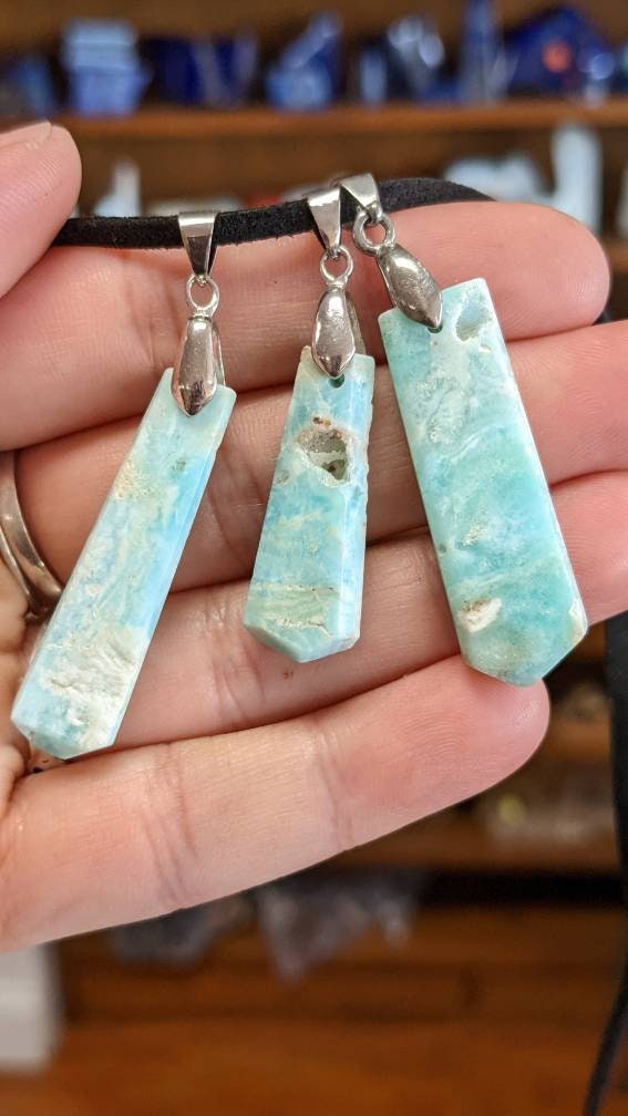 Blue Aragonite Crystal Necklace