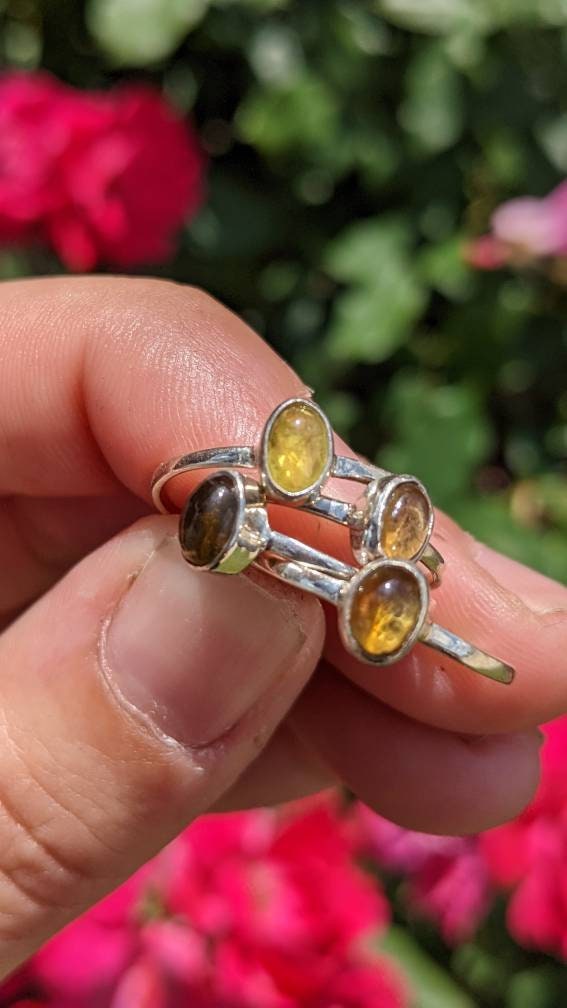 Golden Tourmaline Sterling Silver Stackable Minimalist Ring (1)
