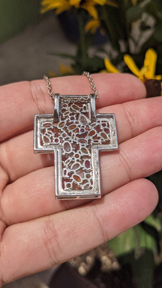 Epic Gemstone Sterling Silver Cross Necklace -. Amethyst, Citrine, Topaz and Peridot