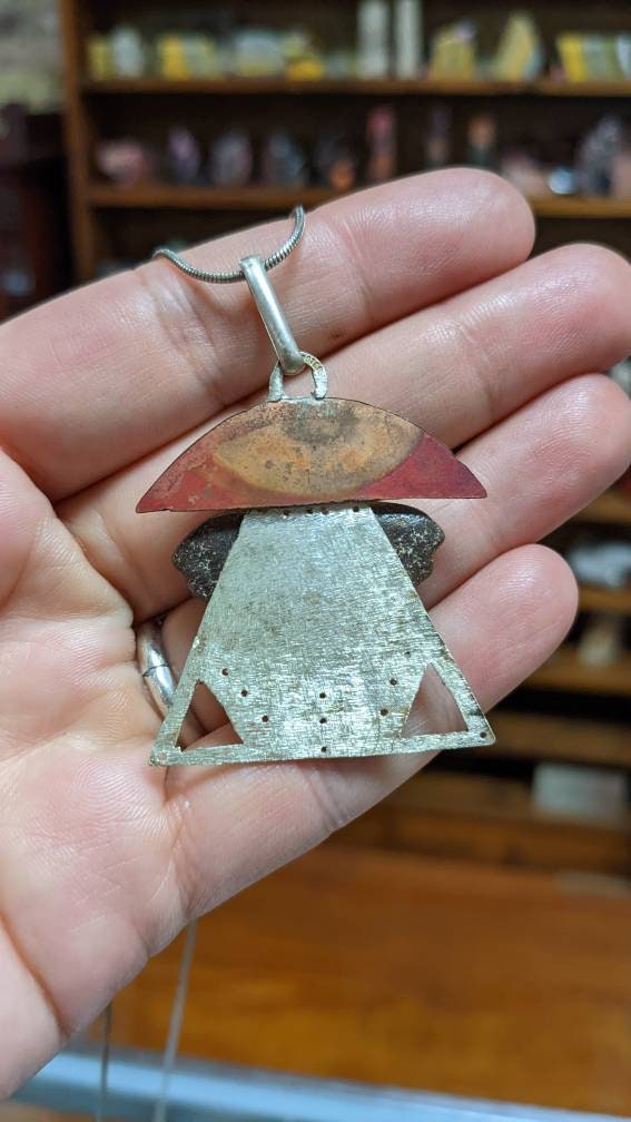 Boulder Opal Butterfly Handmade Pendant in Sterling Silver and Copper