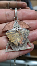 Boulder Opal Butterfly Handmade Pendant in Sterling Silver and Copper