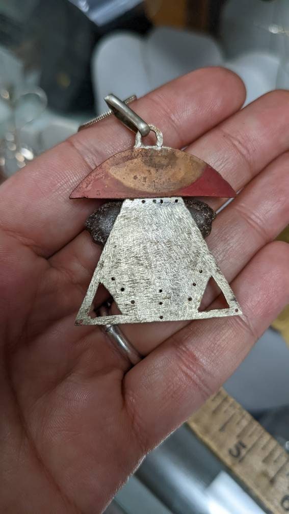 Boulder Opal Butterfly Handmade Pendant in Sterling Silver and Copper