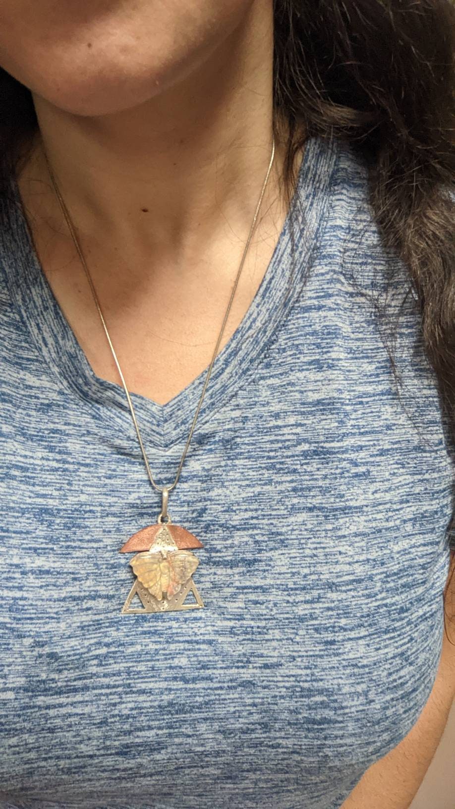 Boulder Opal Butterfly Handmade Pendant in Sterling Silver and Copper