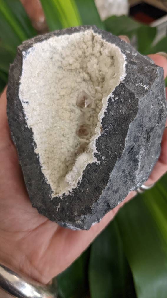 Okenite and Calcite Crystal Geode