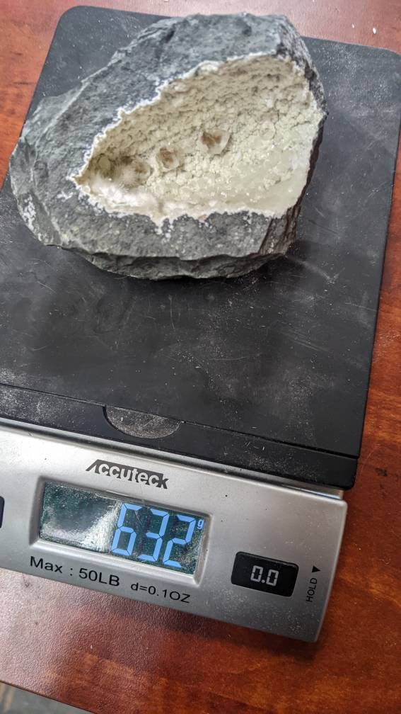 Okenite and Calcite Crystal Geode
