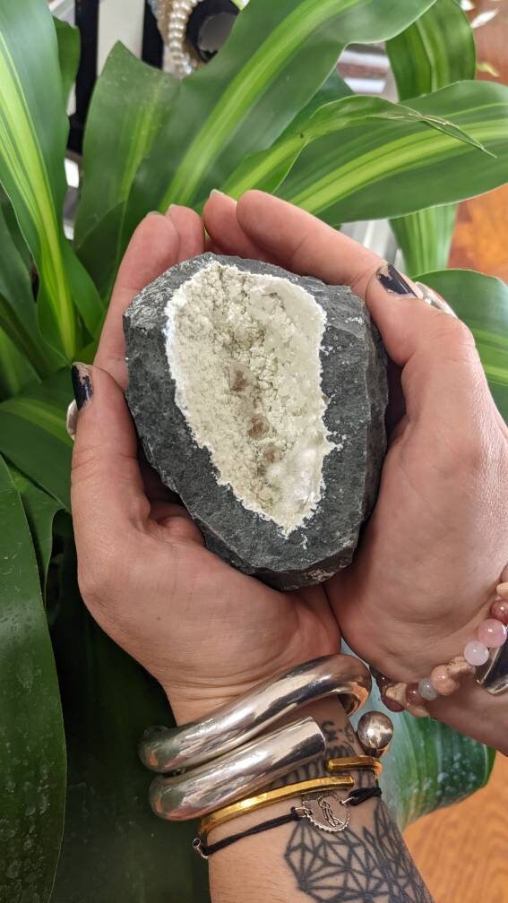Okenite and Calcite Crystal Geode