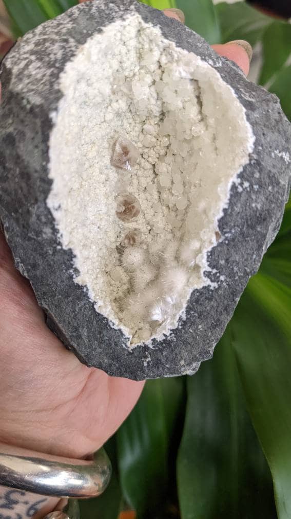 Okenite and Calcite Crystal Geode