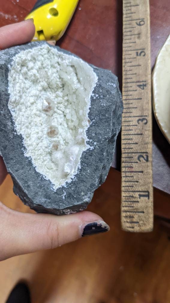 Okenite and Calcite Crystal Geode