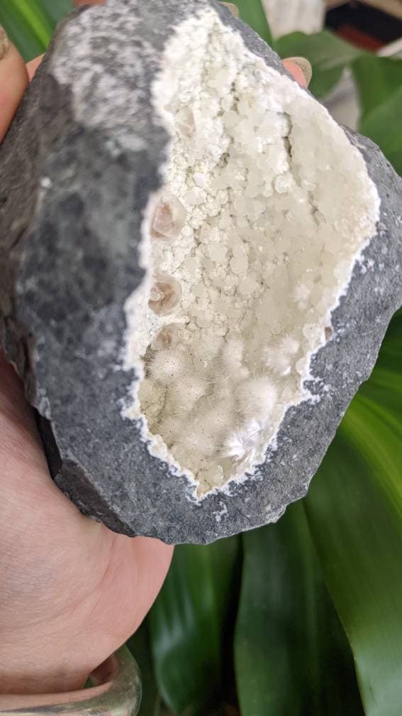 Okenite and Calcite Crystal Geode