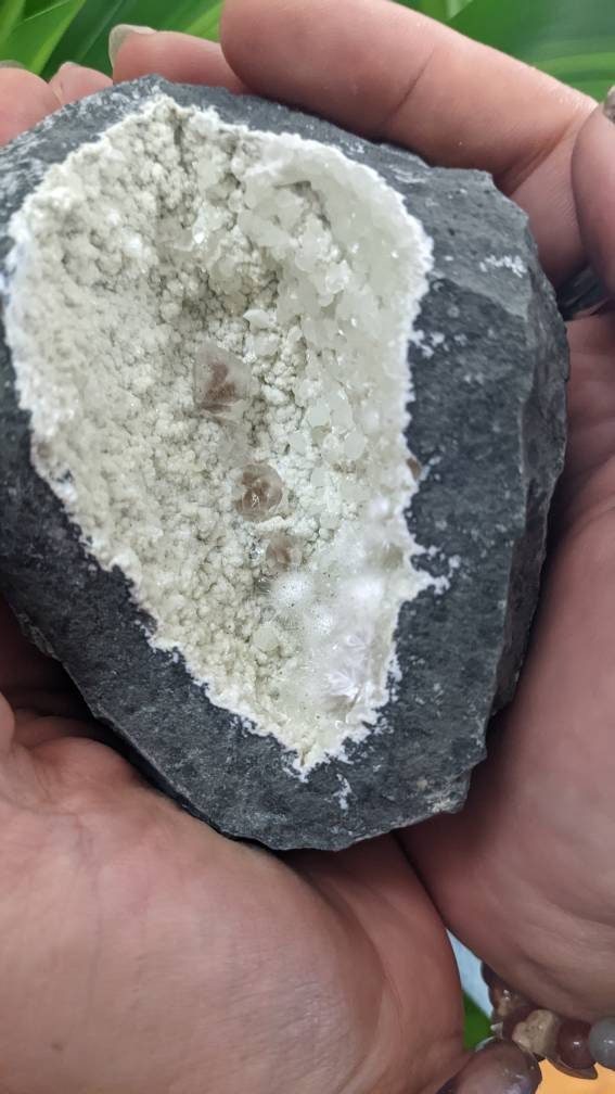Okenite and Calcite Crystal Geode