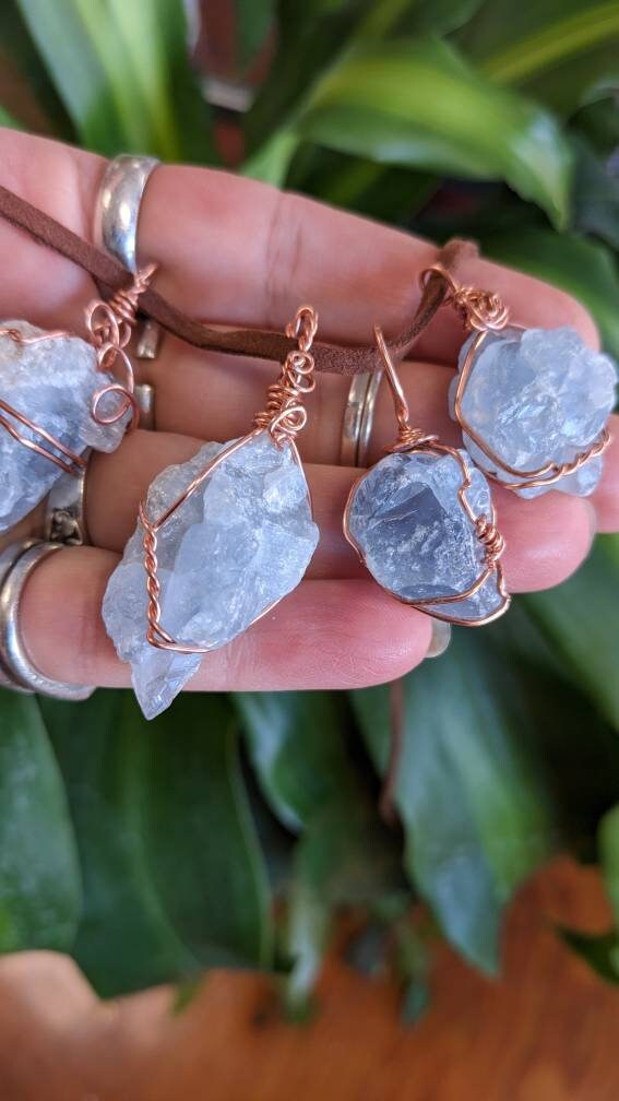 Celestite Crystal Wire Wrapped Pendant