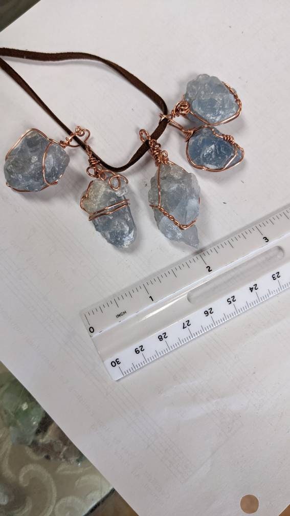 Celestite Crystal Wire Wrapped Pendant