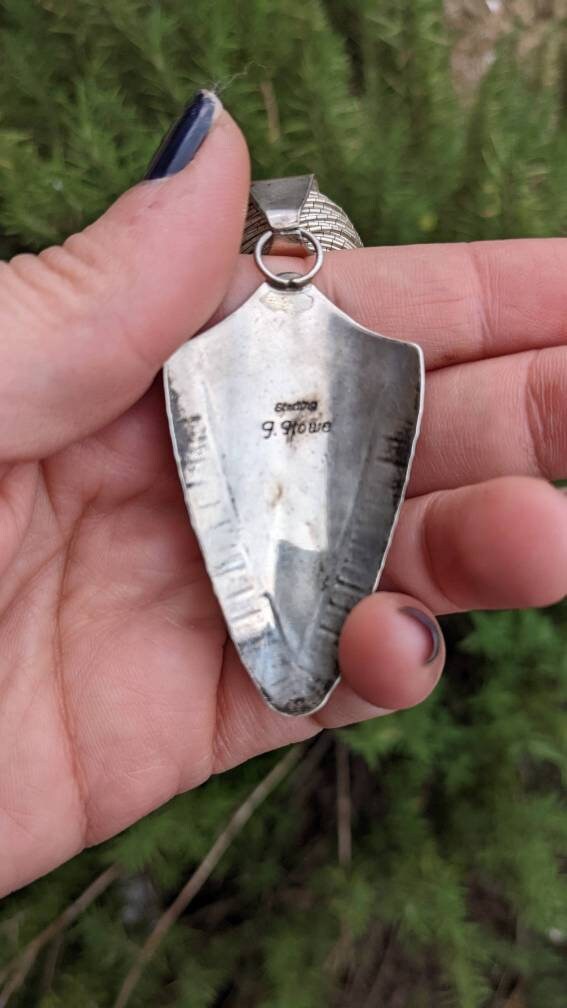 Epic Turquoise Lapis Inlay Sterling Silver Pendant by J Howe on Huge Liquid Silver (Sterling) Necklace